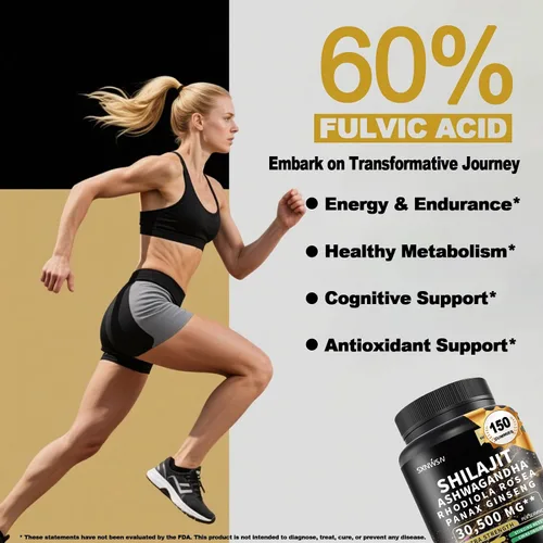 Vista 3 de Complejo Shilajit con Ashwagandha Rhodiola Rosea Ginseng Cordyceps - Suplemento mineral para resistencia e inmunidad, apoya la vitalidad