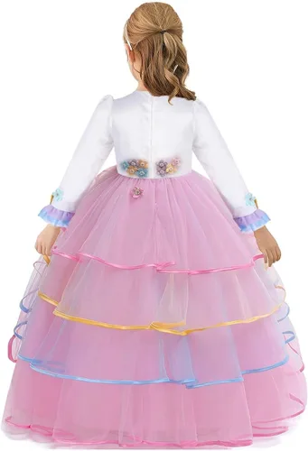 Vista 2 de WOCINL Vestido de princesa de tul para niñas, de manga larga, para cumpleaños, boda, Navidad, Halloween, con diadema