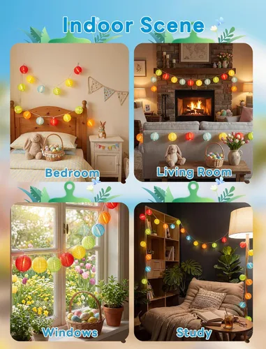 Vista 6 de Guirnalda de luces multicolor para exteriores, tira de luces de patio de 8.5 pies con 10 mini linternas colgantes, luces decorativas impermeables