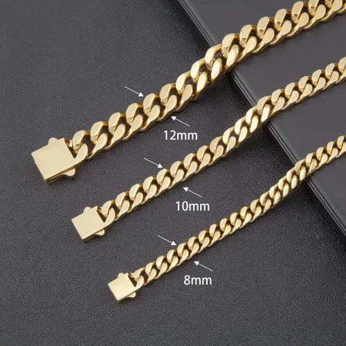 Vista 6 de GUQILA Cadena de eslabones cubanos para hombre, acero inoxidable, chapado en oro de 18 quilates, collar de cadena cubana de Miami, plata hip-hop