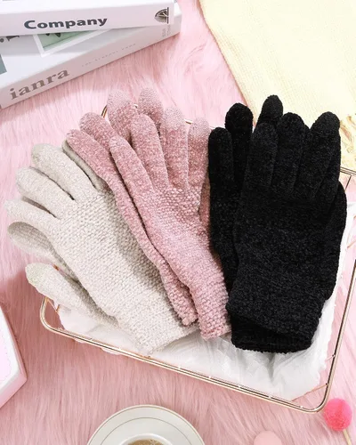 Vista 7 de SATINIOR 3 pares de guantes de invierno para mujer, guantes cálidos para pantalla táctil, guantes de punto trenzado de chenilla, guantes térmicos