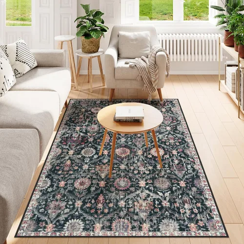 Vista 84 de Lahome - Alfombra marroquí antideslizante y lavable, pequeña alfombra oriental para dormitorio, cocina, entrada, baño, entrada, 61 x 91 cm, crema