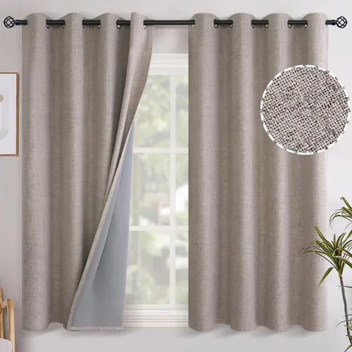 Vista 130 de YoungsTex - Cortinas opacas de lino para dormitorio, oscurecimiento de la habitación, cortinas con textura de lino, paneles con aislamiento térmico