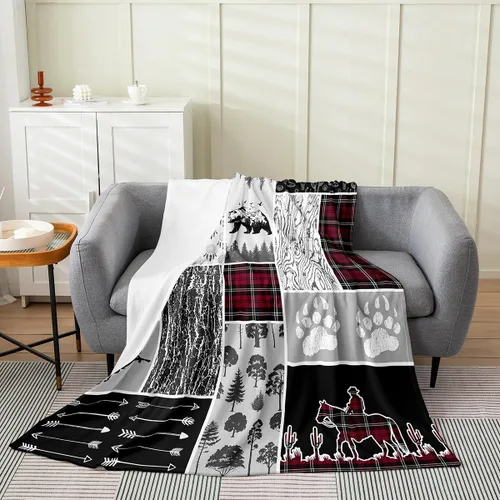 Vista 18 de Erosebridal Manta de franela de animales del bosque, 40 x 50 pulgadas, con temática de caza de osos, ciervos, lobos, manta de felpa mullida
