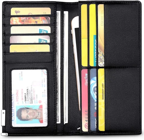 Vista 2 de Billetera larga plegable de cuero genuino vintage para hombre con bloqueo RFID