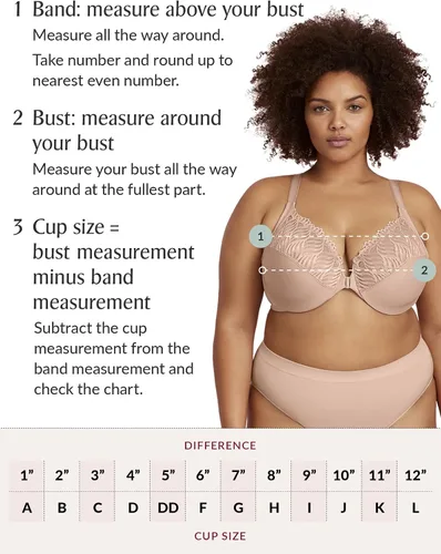 Vista 8 de Sostén Glamorise de mujer, tamaño plus, postura mágica elevada, apoyo de espalda, negro, 48I