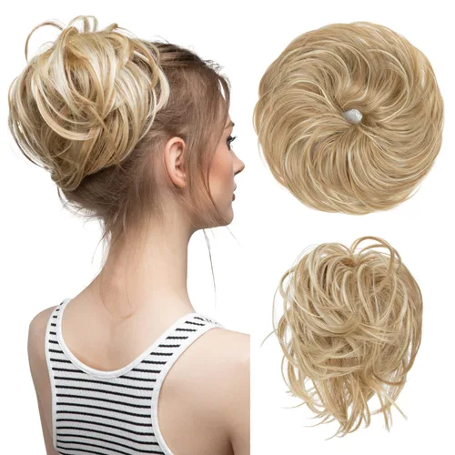 Vista 7 de Extensiones de cabello rizado con cola de caballo, cabello sintético con coleta recta, coleteros para mujer, rubio ceniza/rubio playa