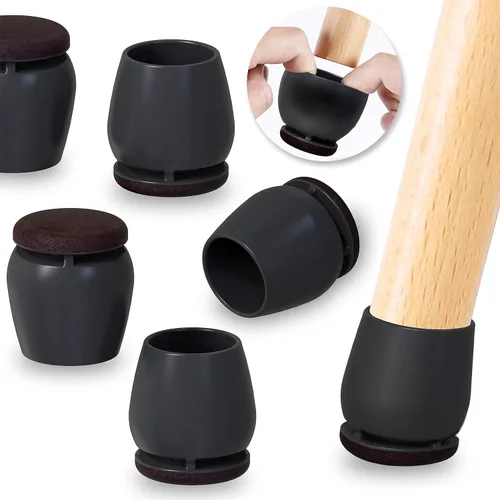 Vista 9 de Ezprotekt 24 protectores cuadrados de silicona para patas de silla para suelos de madera, almohadillas de fieltro negro para muebles, fundas