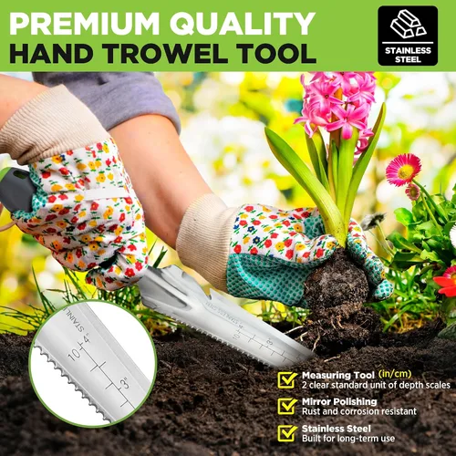 Vista 6 de WORKPRO Extractor de malezas manual, pala de jardín de acero inoxidable de 5 en 1 con mango suave, herramienta de jardinería para fácil remoción