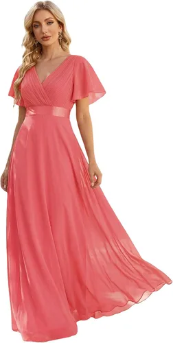 Vista 45 de Ever-Pretty Vestidos formales de mujer para madre de la novia, de manga corta, de chifón, con cintura imperio, de largo hasta el suelo, para dama