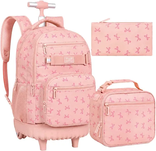 Vista 12 de Mochila con ruedas para mujeres, niñas, mochila escolar Crisantemo Negro