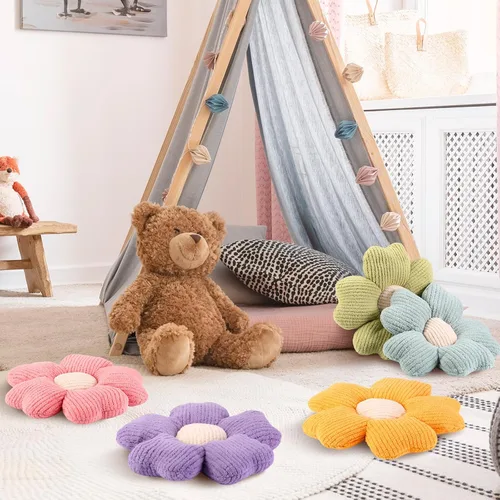 Vista 5 de Drydiet 6 Piezas Almohadas con Forma de Flor Margaritas Almohadas de Piso Cojines de Asiento con Forma de Flor de 15 Pulgadas para Leer Sofá Sillón