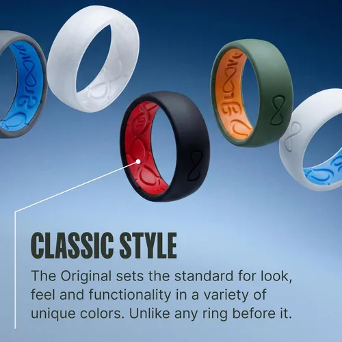 Vista 3 de Groove Life Anillo de silicona sólido y delgado - Anillos de boda de goma transpirables para mujeres, cobertura de por vida, diseño único, anillo