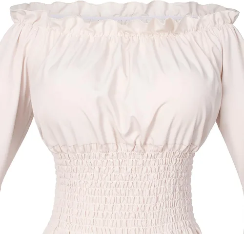 Vista 7 de Conjunto de blusa estilo renacentista victoriana campesina con volantes y cintura fruncida estilo bohemio pirata con cinturón
