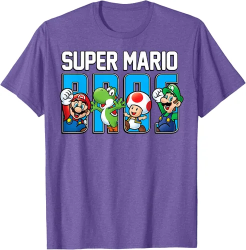 Vista 10 de Super Mario Bros Characters Letter Fill Graphic T-Shirt Camiseta, Negro