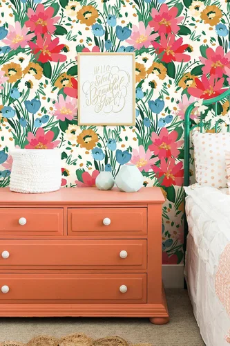 Vista 8 de Papel tapiz floral removible botánico de primavera para baño, papel tapiz botánico para inquilinos botánicos, papel tapiz de contacto de flores