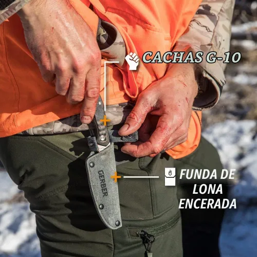 Vista 6 de Gerber Gear Downwind Caper - Cuchillo de hoja fija con funda para equipo de caza, color negro