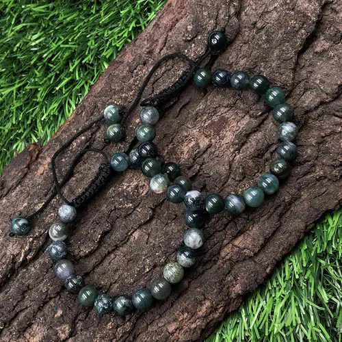 Vista 3 de AAA MUSS AGATE - Cuentas de cristal de piedras preciosas naturales para curación natural, unisex, pulseras de macramé ajustables de 0.315 in