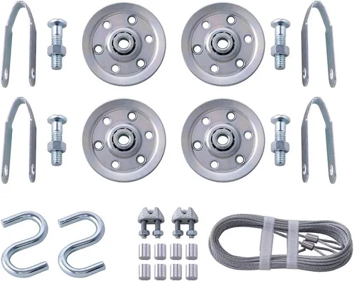 Vista 2 de HOME MASTER HARDWARE Kit de reemplazo de cable y polea, 4 poleas resistentes de 3 pulgadas, 2 cables galvanizados para aeronaves, diámetro 3/32, 12