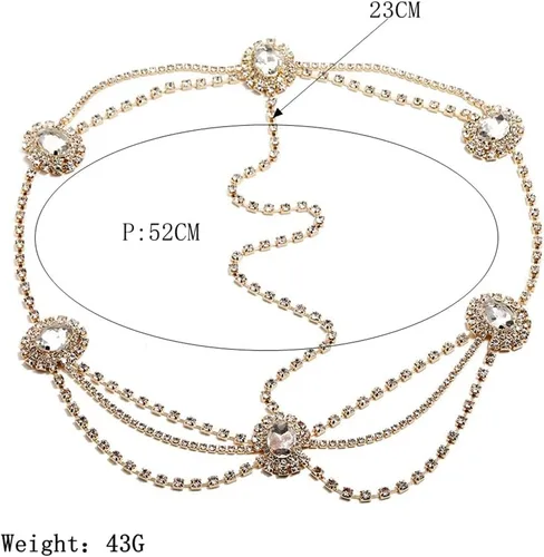 Vista 3 de Cadena de cabeza dorada para mujeres y niñas, tocados de cristal vintage, bohemios, festivales, egipcios, renacentistas, para bodas, bailes, fiestas