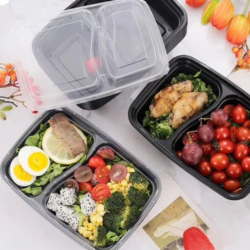 Vista 3 de Contenedor de preparación de comidas con tapas, paquete de 50 recipientes divididos de almacenamiento de alimentos aptos para microondas, 2
