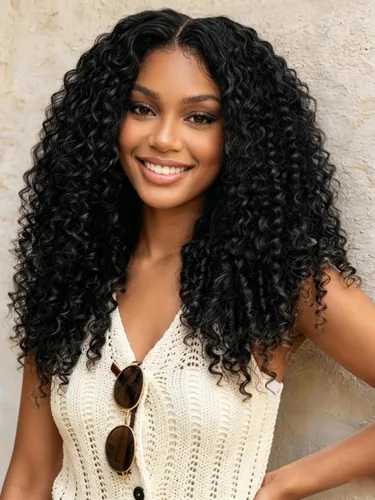 Vista 20 de KLAIYI Bye Bye Slip™ - Pelucas de cabello humano con encaje frontal 7x5, color marrón castaño degradado, rizado, sin pegamento, precortadas de 7 x