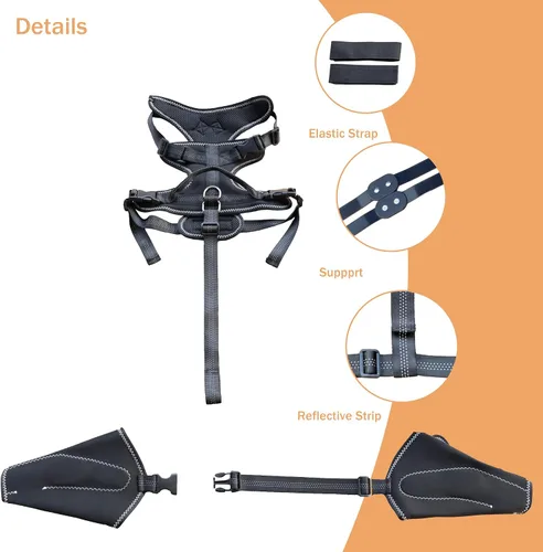 Vista 5 de Rodillera para perro para desgarro ACL/CCL – Soporte ajustable para patas traseras con arnés antideslizante y férula interior, soporte