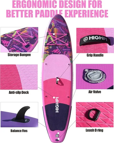 Vista 5 de Highpi Inflatable Stand Up Paddle Board for Youth and Adults – Wide Sup with Premium Accessories, Blow Up Paddleboard for Surfing, Fishing, Yoga &