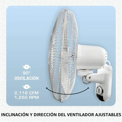 Vista 3 de Hurricane Classic - Ventilador oscilante de montaje en pared, 3 velocidades