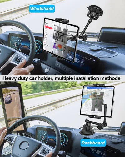 Vista 2 de Soporte para tablet de coche/camión para parabrisas de salpicadero, soporte de iPad de succión resistente con brazo de metal para tabletas