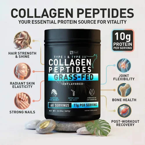 Vista 4 de Zeal Naturals Péptidos de colágeno hidrolizados en polvo, 0.35 onzas de proteína, colágeno alimentado con pasto para mujeres y hombres, aminoácidos