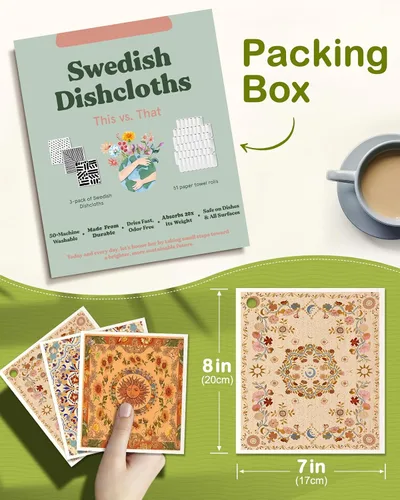 Vista 2 de Miss Adola 6 unidades de paños suecos para cocina - paños reutilizables para lavar platos, toallas de cocina absorbentes, lindas y divertidas, Bohemi