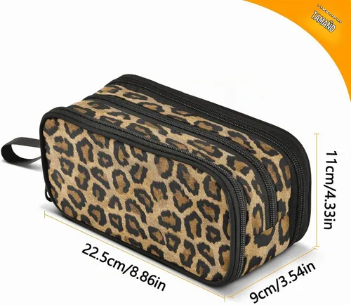 Vista 3 de Kcldeci Estuche para lápices de animales africanos con textura de leopardo, piel de leopardo, gran capacidad, estuche para lápices, bolsa