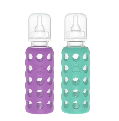 Vista 45 de Lifefactory Biberón de vidrio sin BPA Funda protectora de silicona Paquete de 2 de 4 onzas melón, plátano