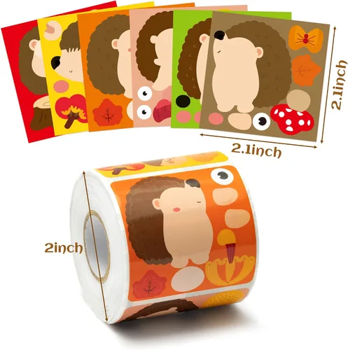 Vista 3 de Haooryx 300 piezas Calcomanías de erizo de otoño para hacer caras, escena en rollo, haz tu propio erizo decorativo, calcomanía autoadhesiva mixta