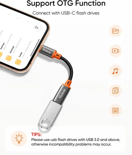 Vista 5 de mcdodo Adaptador 4 en 1 USB-C a Lightning OTG con función de carga/audio/OTG Tipo C hembra a Lightning Macho Adaptador de cable apto