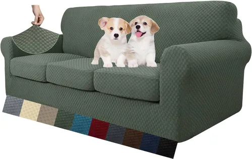 Vista 47 de MAXIJIN funda para sofá de 4 piezas, para sofás de 3 plazas, muy elástica, no se desliza, para perros, para mascotas, protector elástico de muebles