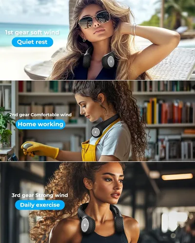 Vista 6 de Ventilador de cuello con batería recargable de 4000 mAh y pantalla LED, enfriador personal portátil para mujeres/hombres, ventiladores