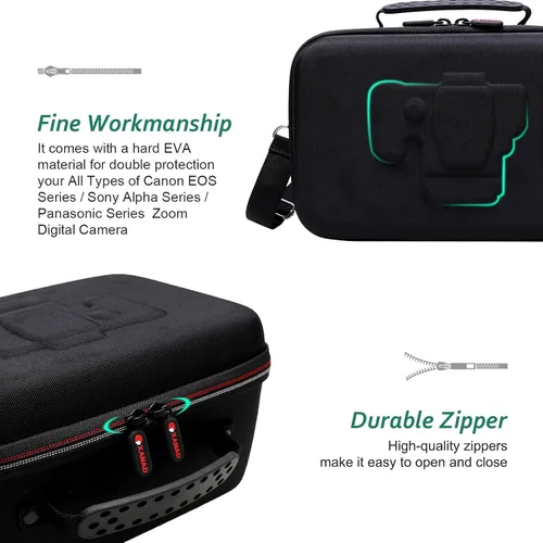 Vista 7 de Funda rígida para cámara Canon EOS Rebel R100/T7/R50/R6 MarkII/R50 V/R8/R10 y Nikon RED Z/ Z50 II/Z6 III/Z5 II sin espejo, para cámaras Canon Negro