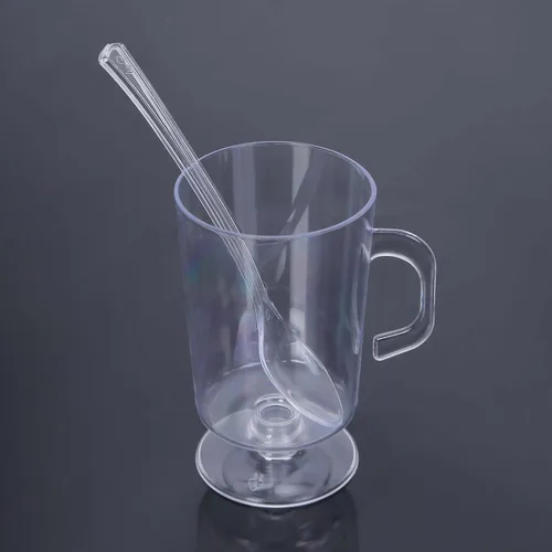Vista 7 de Efavormart 24 Pack Tazas de café, té y espresso de plástico transparente mini de 2oz con cucharas, juego de tazas desechables para postres y Type7