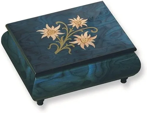 Vista 2 de Diamond2Deal Caja de música con incrustaciones florales azules