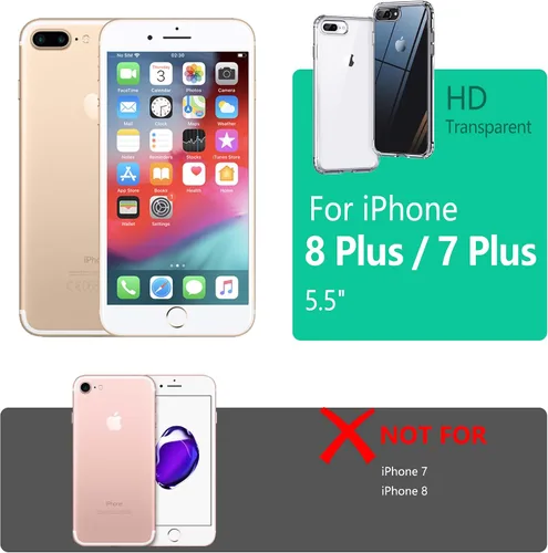 Vista 2 de ONES Funda delgada transparente para iPhone 8 Plus/7 Plus, PC + TPU híbrido, protección contra caídas de grado militar [antiamarillamiento], funda