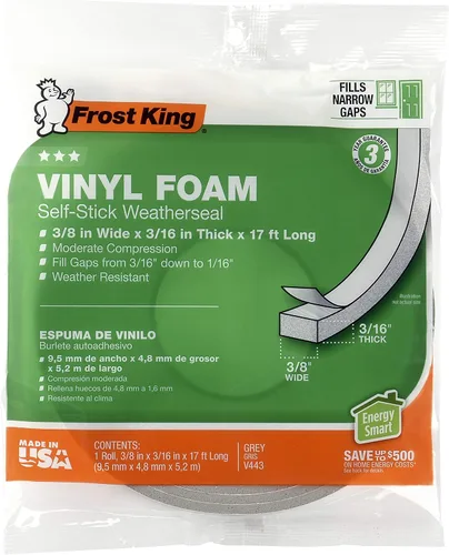 Vista 3 de Frost King Cinta de espuma de vinilo V443/4, 3/8 pulgadas x 3/16 pulgadas x 17 pies, gris (paquete de 4)