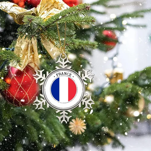 Vista 7 de Adorno de copo de nieve de metal navideño Bandera de Francia colgante de copo de nieve de peltre personalizado recuerdo decorativo para Navidad Año