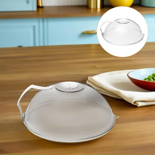 Vista 9 de Cubierta de salpicaduras para microondas con cúpula – Tapa de cubierta de alimentos – Protector transparente antisalpicaduras con asa Protector