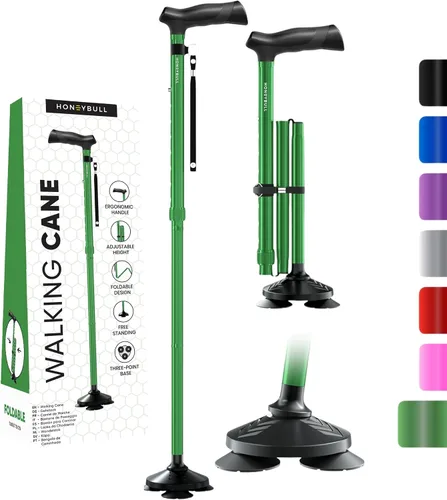 Vista 14 de HONEYBULL Bastón plegable para hombres y mujeres, plegable, ajustable, resistente, de pie, todo terreno, plegable para personas mayores y adultos