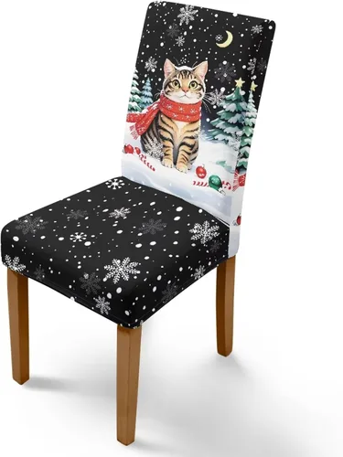 Vista 53 de Rnyleeg Fundas navideñas para sillas de comedor, fundas de asiento de comedor con estampado de campanas brillantes, juego de 1 funda suave y lavable