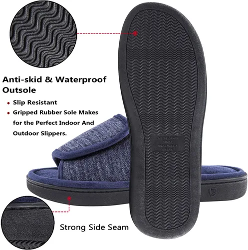 Vista 5 de DL Pantuflas ajustables de espuma viscoelástica para hombre, con punta abierta, cómodas para interiores y exteriores, acogedoras y transpirables
