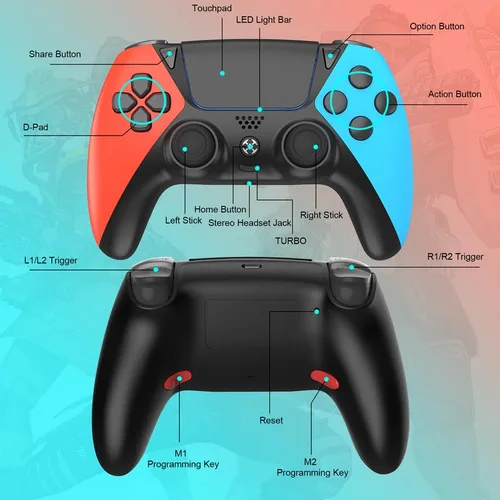 Vista 2 de Wiv77 Controller for PS4 Controller,Gaming Controller for Playstation 4 Controller,Control Ps4 with Motion SensorJoysticksRapid Fire2 Back