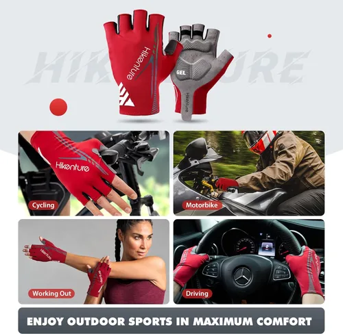 Vista 6 de Hikenture Guantes de ciclismo para hombre, guantes de bicicleta, guantes de ciclismo acolchados de 0.197in, guantes de bicicleta de medio dedo